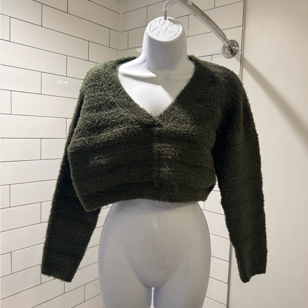 Olive Green Super Cropped Women's Sweater